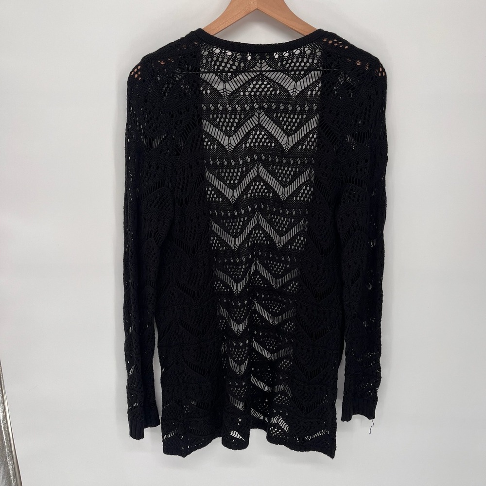 Cato Open Knit Cardigan Womens Large Black Crochet Sheer Layering Boho